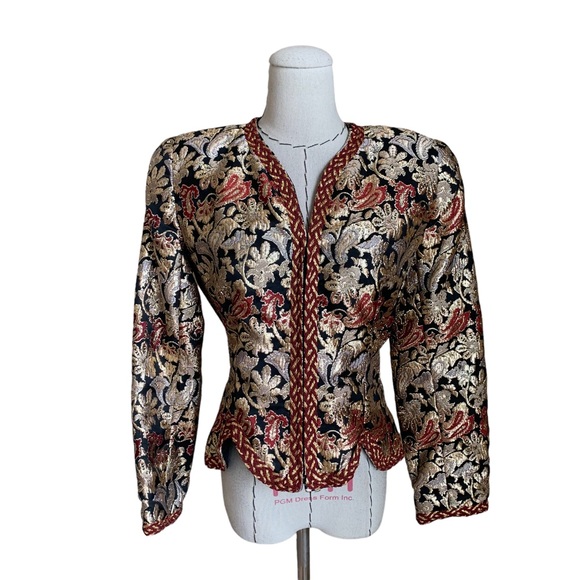 Vintage 80s Victor Costa Metallic Brocade Evening Jacket Top size 6 8 Medium - Picture 1 of 13